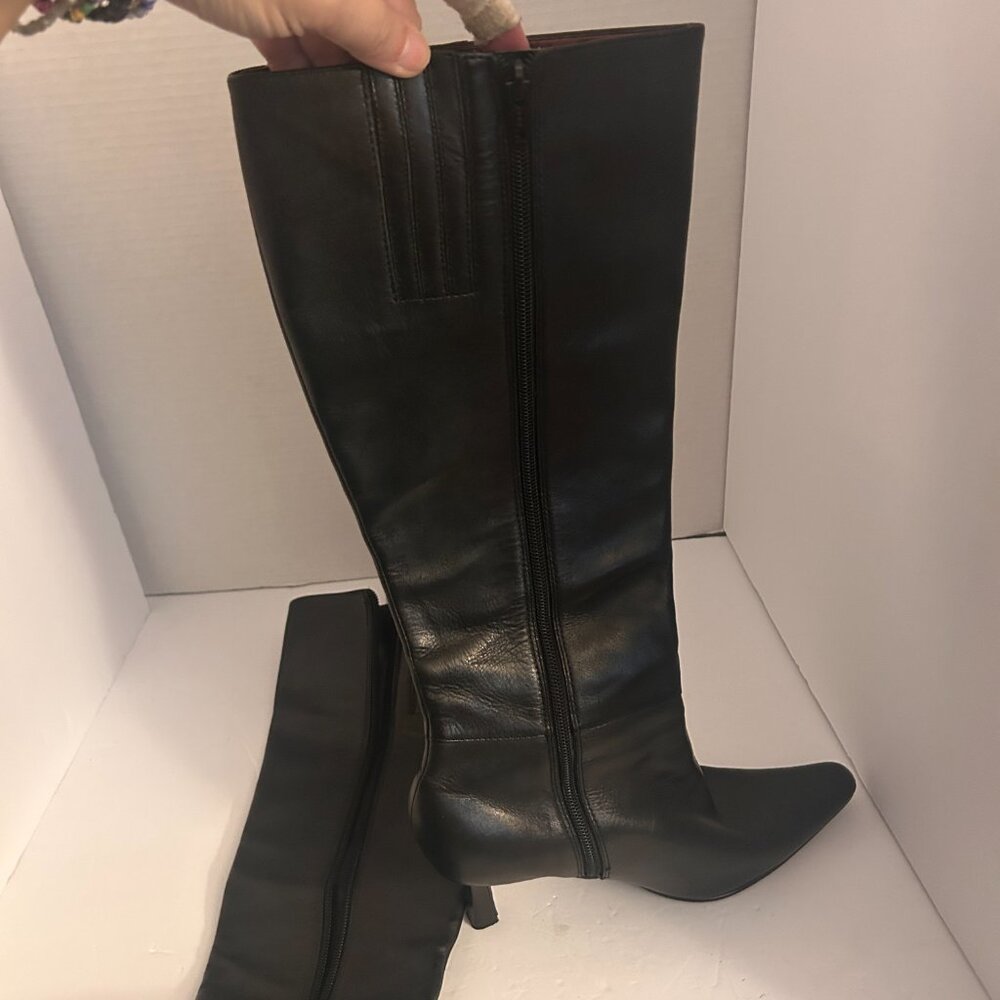 🖤 Moda Spain Black Leather Knee-High Boots | Pointed Toe | Size 8